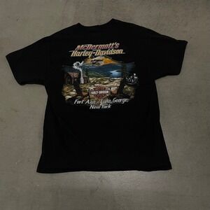 Harley Davidson Willie G Skull T-Shirt McDermott's Lake George NY Black Large
